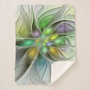 Colourful Fantasy Flower Modern Abstract Fractal Sherpa Blanket