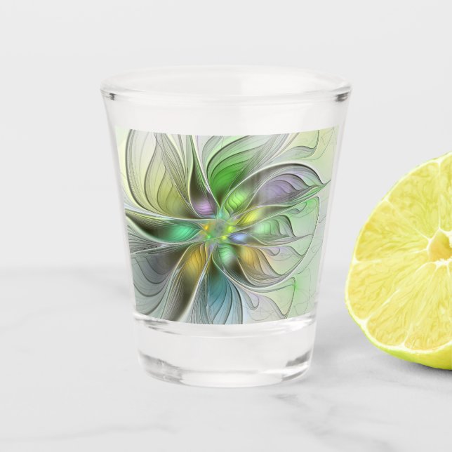 Colourful Fantasy Flower Modern Abstract Fractal Shot Glass (Front)