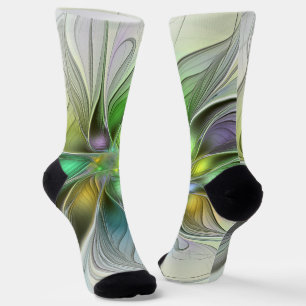 Colourful Fantasy Flower Modern Abstract Fractal Socks