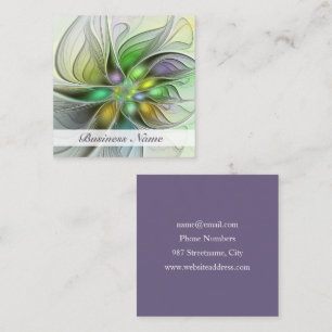 Colourful Fantasy Flower Modern Abstract Fractal Square Business Card