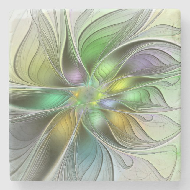 Colourful Fantasy Flower Modern Abstract Fractal Stone Coaster (Front)