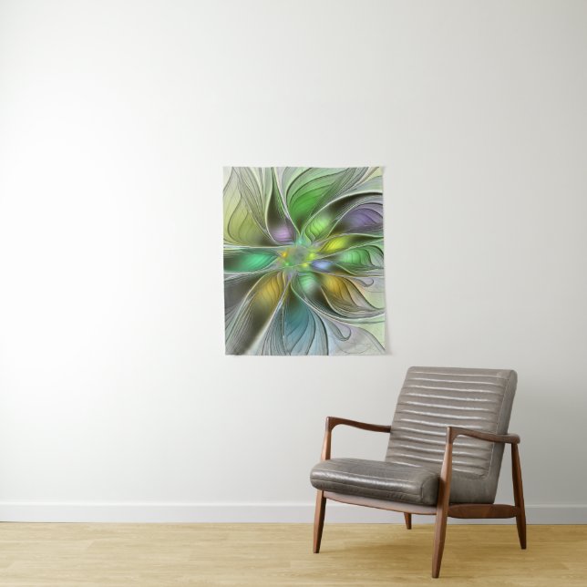 Colourful Fantasy Flower Modern Abstract Fractal Tapestry (In Situ)
