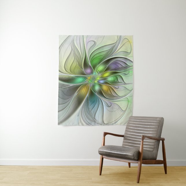 Colourful Fantasy Flower Modern Abstract Fractal Tapestry (In Situ)