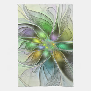 Colourful Fantasy Flower Modern Abstract Fractal Tea Towel
