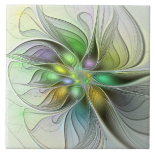 Colourful Fantasy Flower Modern Abstract Fractal Tile
