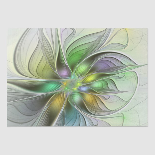 Colourful Fantasy Flower Modern Abstract Fractal Tissue Paper (Front)