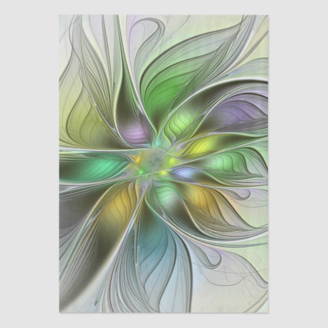Colourful Fantasy Flower Modern Abstract Fractal Tissue Paper (Front)