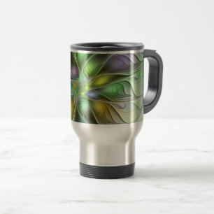 Colourful Fantasy Flower Modern Abstract Fractal Travel Mug
