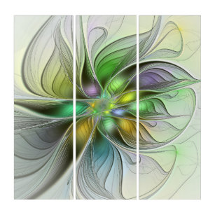 Colourful Fantasy Flower Modern Abstract Fractal Triptych