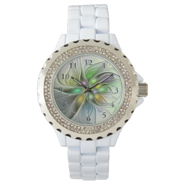 Colourful Fantasy Flower Modern Abstract Fractal Watch (Front)