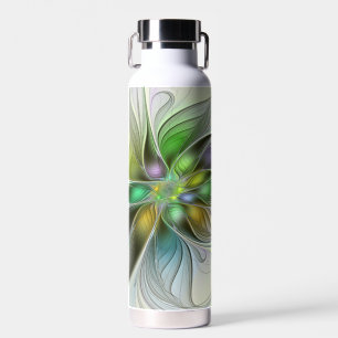 Colourful Fantasy Flower Modern Abstract Fractal Water Bottle