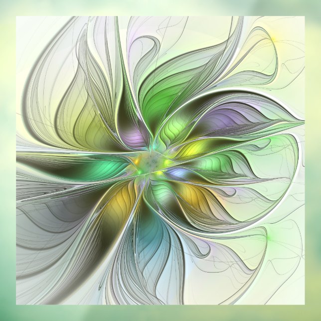 Colourful Fantasy Flower Modern Abstract Fractal Window Cling (Sheet 3)