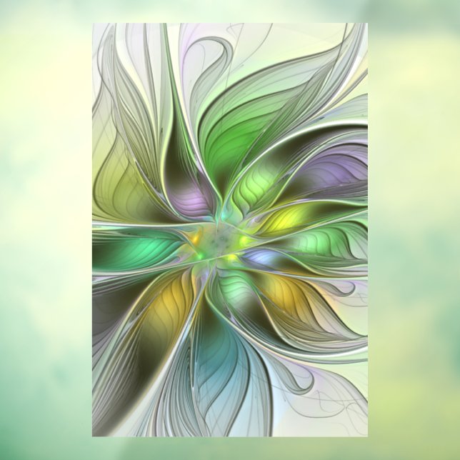 Colourful Fantasy Flower Modern Abstract Fractal Window Cling (Sheet 3)