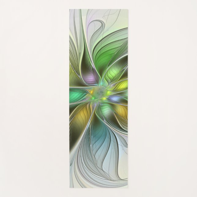 Colourful Fantasy Flower Modern Abstract Fractal Yoga Mat (Front)