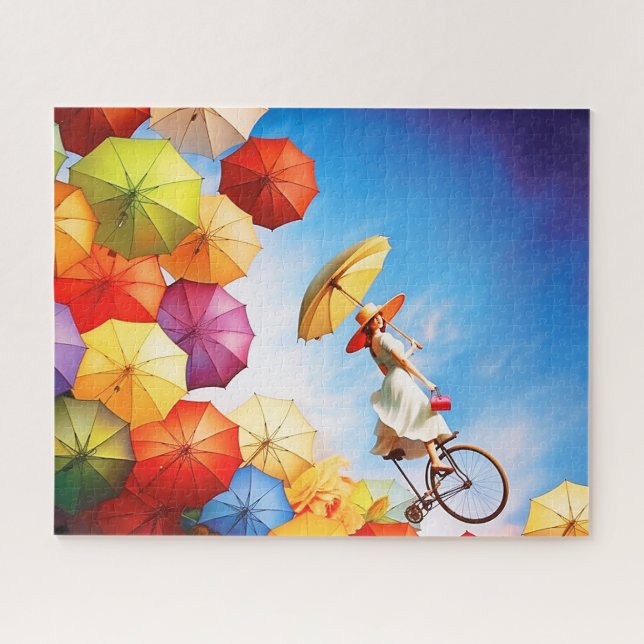 Colourful Fantasy Imagination Girl with Umbrellas  Jigsaw Puzzle (Horizontal)