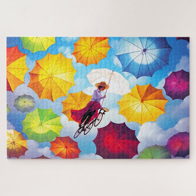 Colourful Fantasy Imagination Girl with Umbrellas  Jigsaw Puzzle (Horizontal)