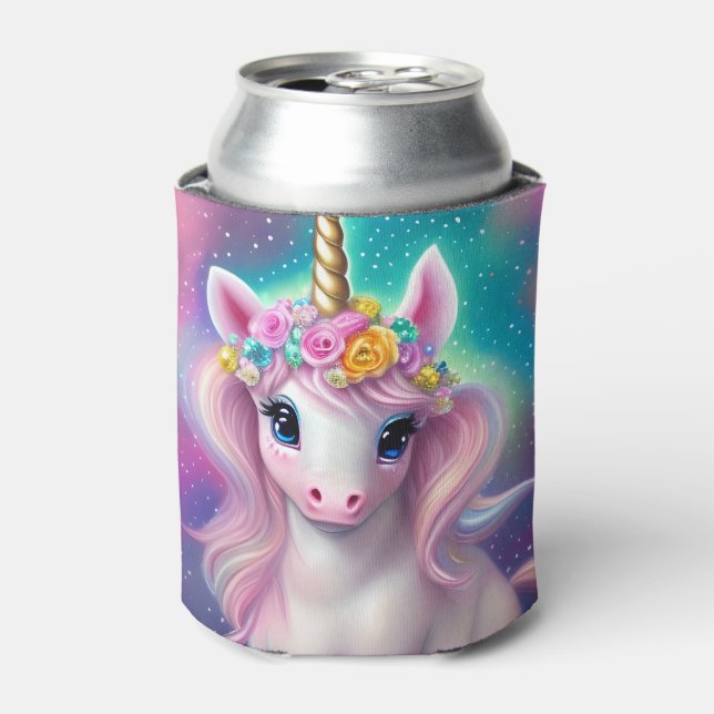 Colourful Fantasy Kawaii Unicorn  Can Cooler (Can Front)