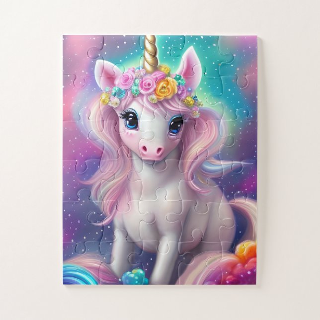 Colourful Fantasy Kawaii Unicorn  Jigsaw Puzzle (Vertical)