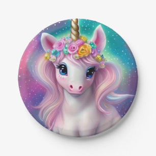 Colourful Fantasy Kawaii Unicorn Paper Plate
