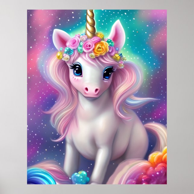 Colourful Fantasy Kawaii Unicorn Poster (Front)