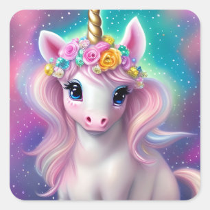 Colourful Fantasy Kawaii Unicorn Square Sticker