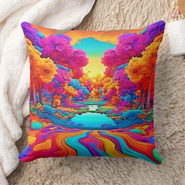 Colourful Fantasy Landscape Cushion (Blanket)