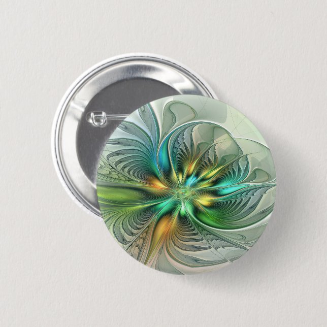 Colourful Fantasy Modern Abstract Flower Fractal 6 Cm Round Badge (Front & Back)