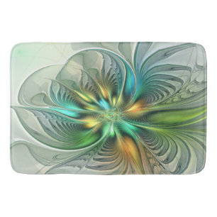 Colourful Fantasy Modern Abstract Flower Fractal Bath Mat