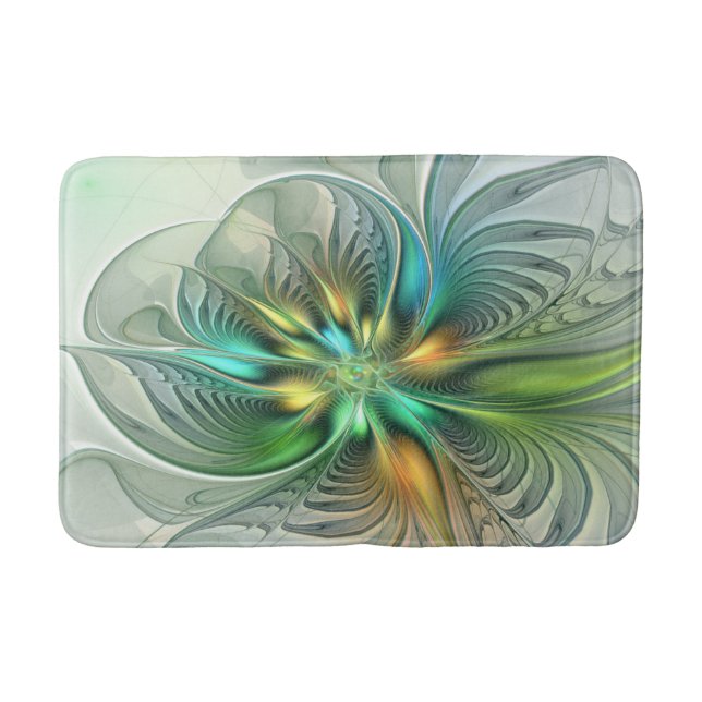 Colourful Fantasy Modern Abstract Flower Fractal Bath Mat (Front)