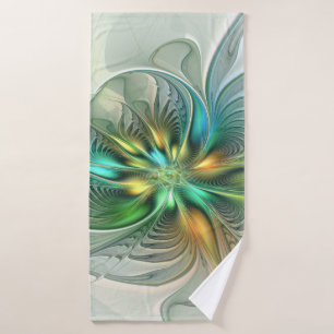 Colourful Fantasy Modern Abstract Flower Fractal Bath Towel