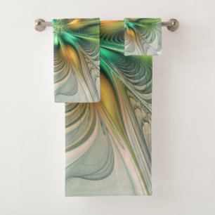 Colourful Fantasy Modern Abstract Flower Fractal Bath Towel Set