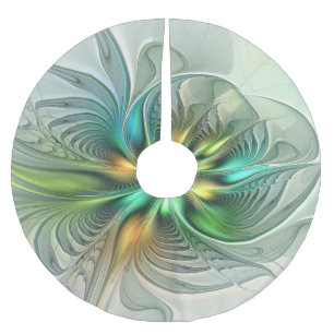 Colourful Fantasy Modern Abstract Flower Fractal Brushed Polyester Tree Skirt