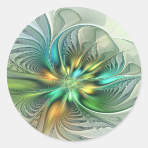 Colourful Fantasy Modern Abstract Flower Fractal Classic Round Sticker