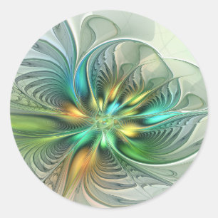 Colourful Fantasy Modern Abstract Flower Fractal Classic Round Sticker