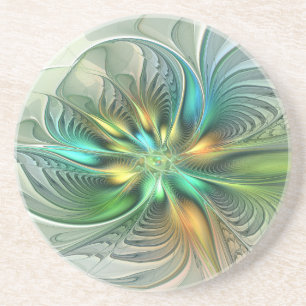 Colourful Fantasy Modern Abstract Flower Fractal Coaster