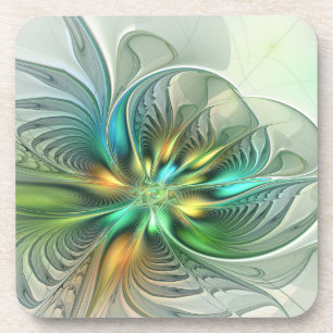 Colourful Fantasy Modern Abstract Flower Fractal Coaster