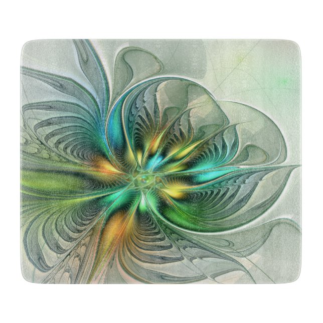 Colourful Fantasy Modern Abstract Flower Fractal Cutting Board (Front)