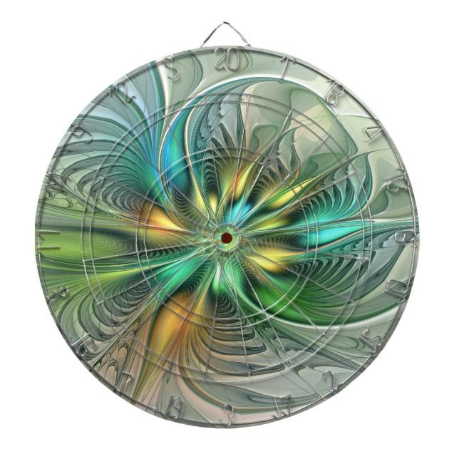 Colourful Fantasy Modern Abstract Flower Fractal Dartboard (Front)