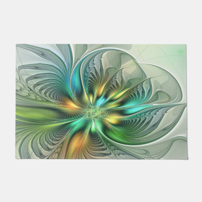 Colourful Fantasy Modern Abstract Flower Fractal Doormat (Front)
