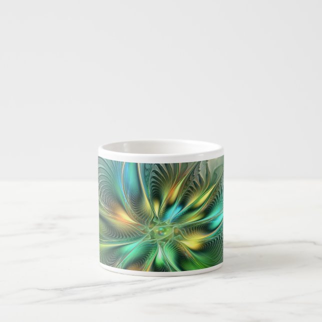 Colourful Fantasy Modern Abstract Flower Fractal Espresso Cup (Front)