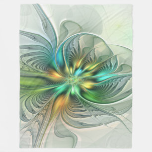 Colourful Fantasy Modern Abstract Flower Fractal Fleece Blanket
