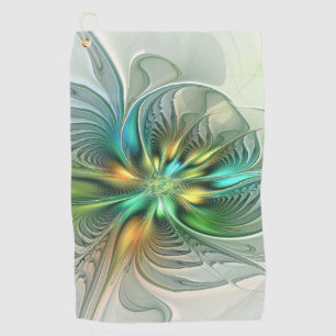 Colourful Fantasy Modern Abstract Flower Fractal Golf Towel