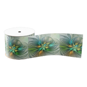 Colourful Fantasy Modern Abstract Flower Fractal Grosgrain Ribbon