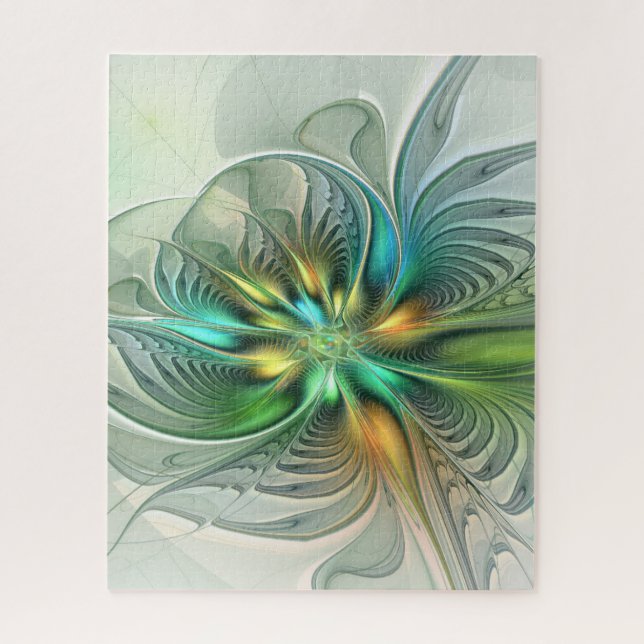 Colourful Fantasy Modern Abstract Flower Fractal Jigsaw Puzzle (Vertical)