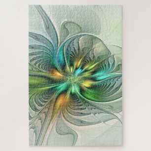 Colourful Fantasy Modern Abstract Flower Fractal Jigsaw Puzzle