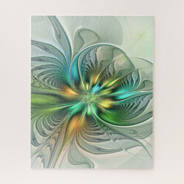 Colourful Fantasy Modern Abstract Flower Fractal Jigsaw Puzzle (Vertical)