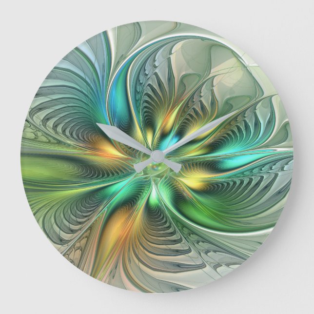 Colourful Fantasy Modern Abstract Flower Fractal Large Clock (Front)