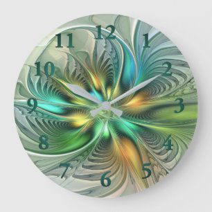 Colourful Fantasy Modern Abstract Flower Fractal Large Clock