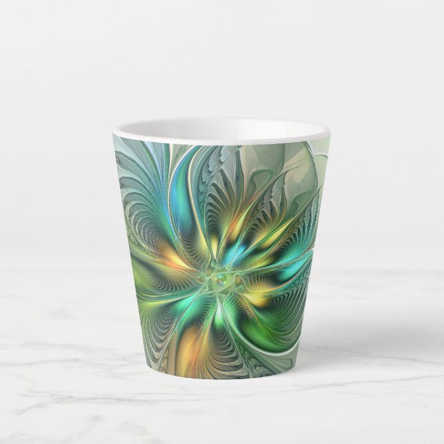 Colourful Fantasy Modern Abstract Flower Fractal Latte Mug (Front)