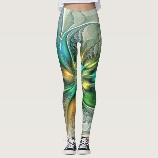Colourful Fantasy Modern Abstract Flower Fractal Leggings (Front)